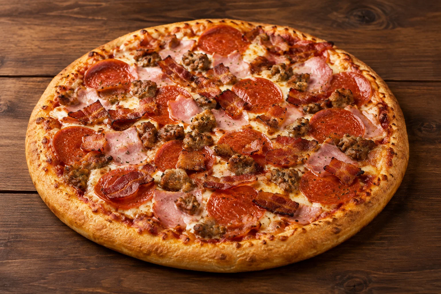 House-made Meat Lovers pizza at Alibi Roadhouse, London, Ontario